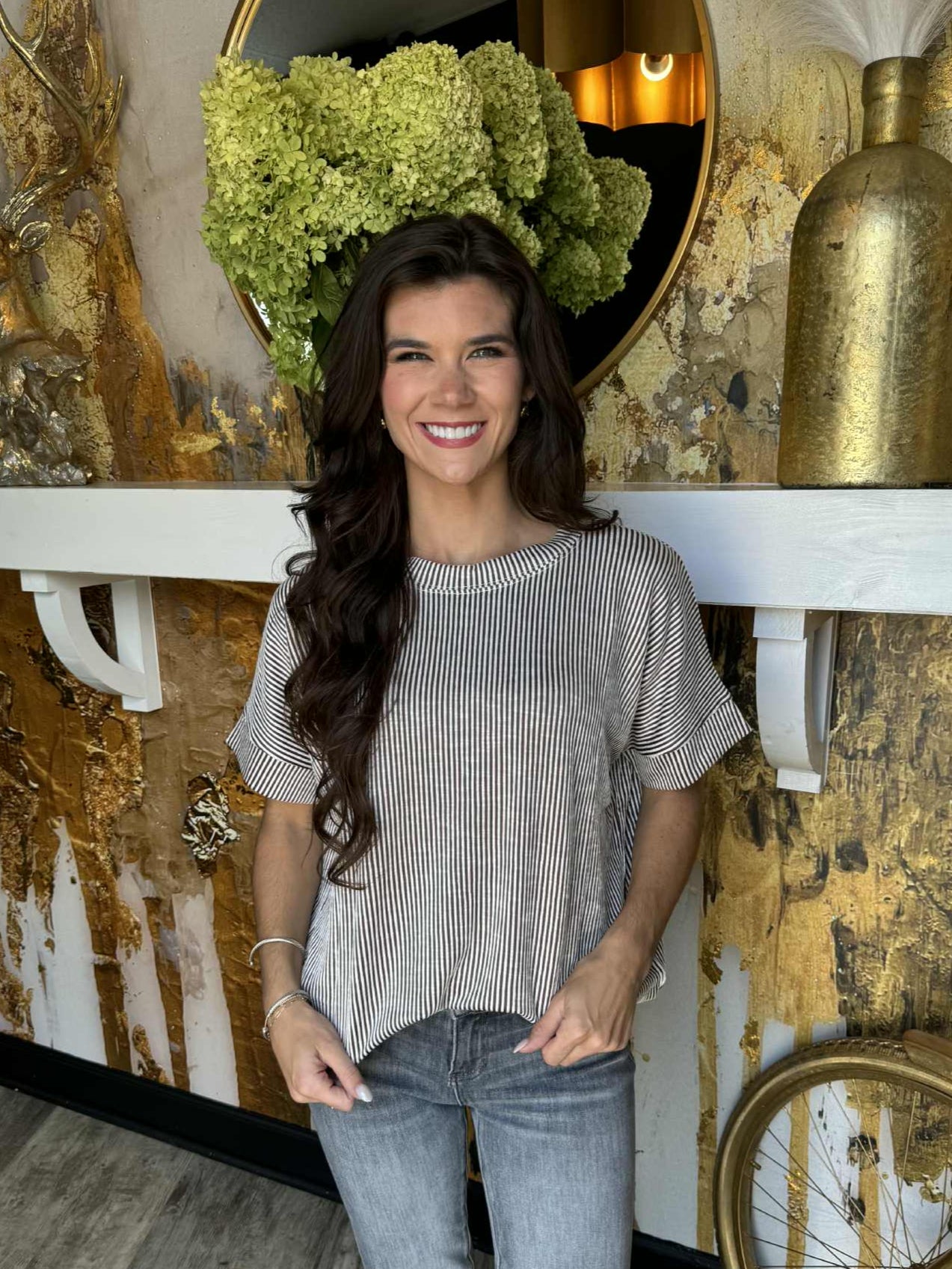 Brown Corded Rib Short Sleeve Top