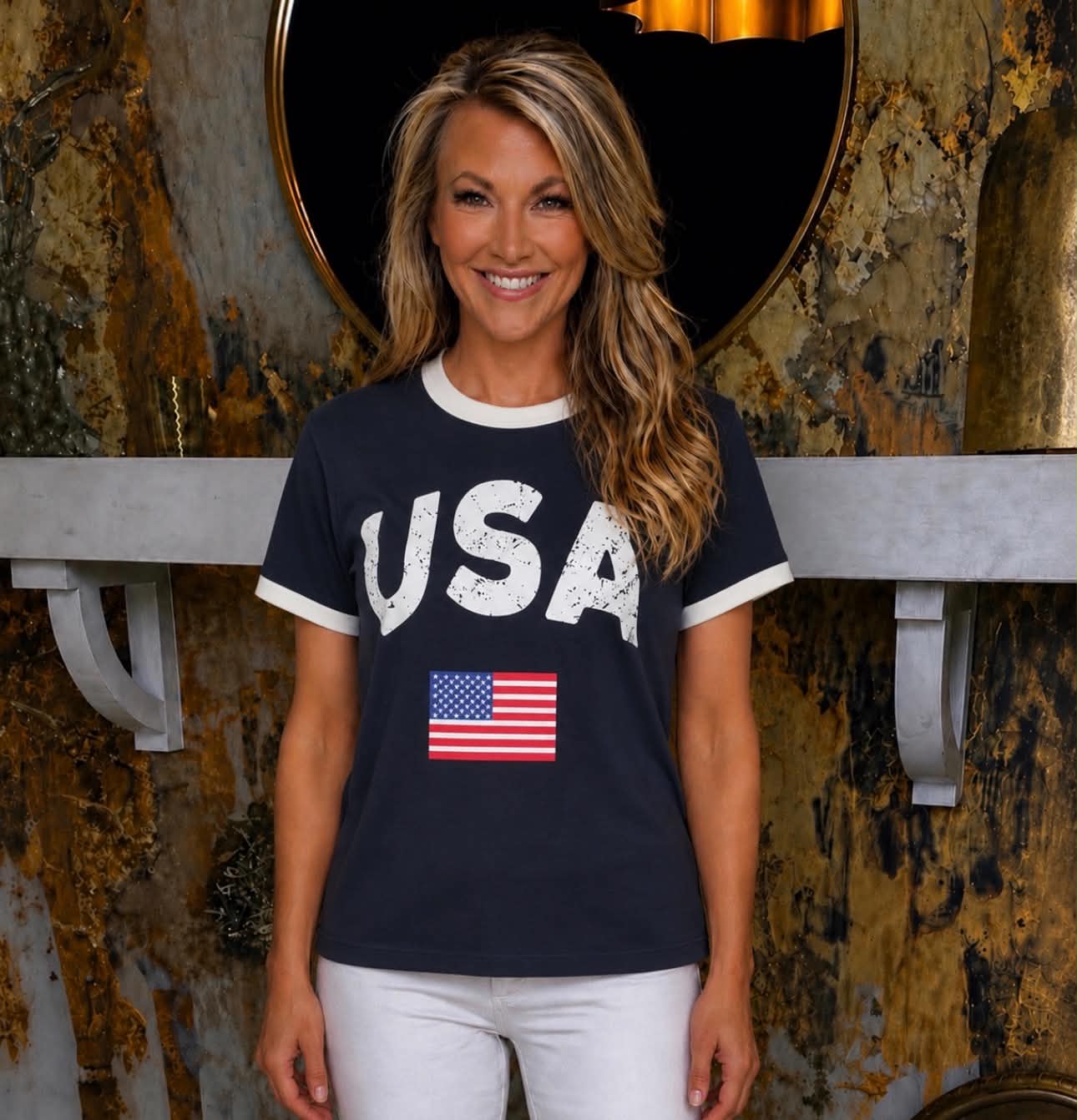 Navy USA Graphic Print Casual T-shirt