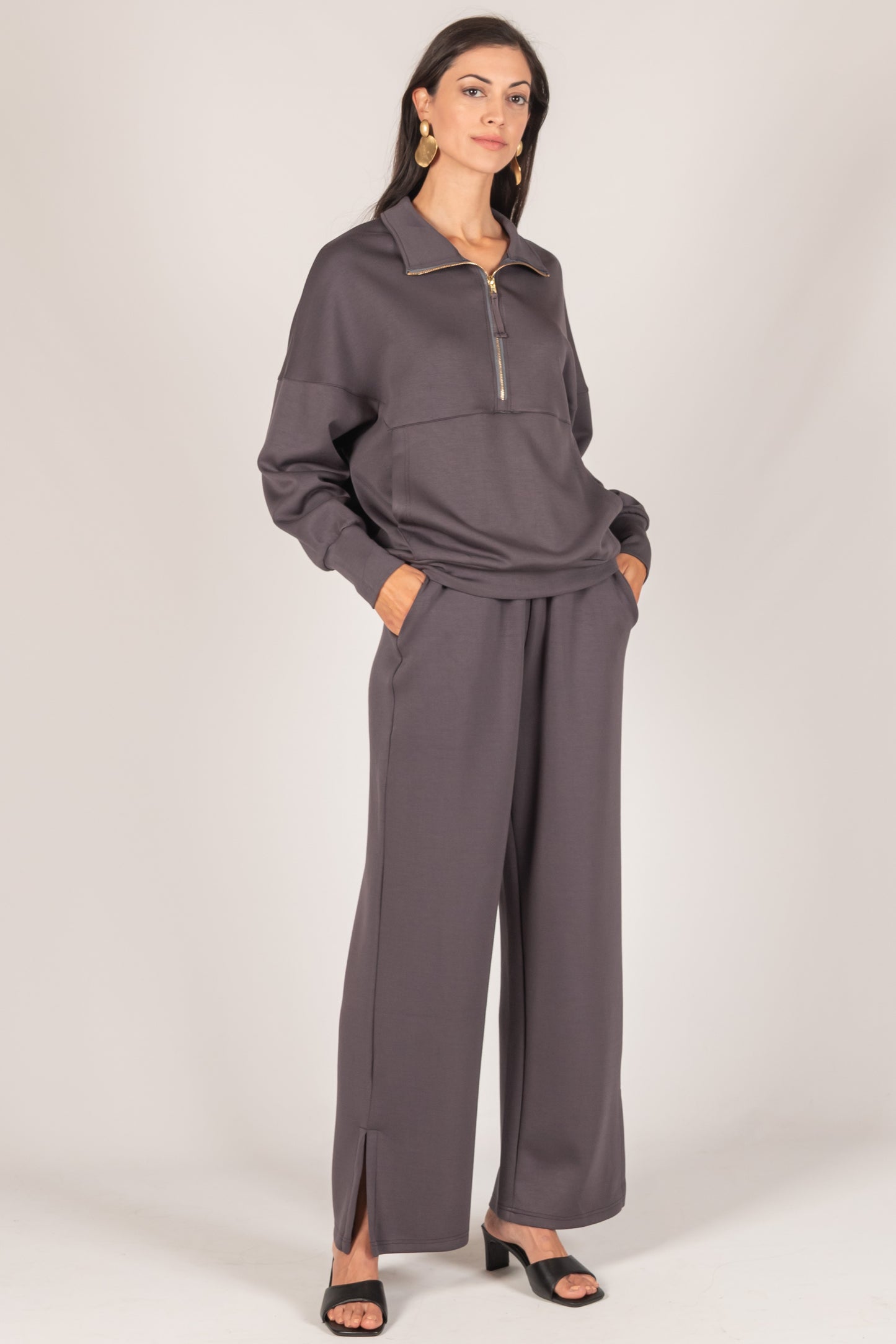 P. CILL Butter Modal Wide Leg Pants w/Bottom Slits