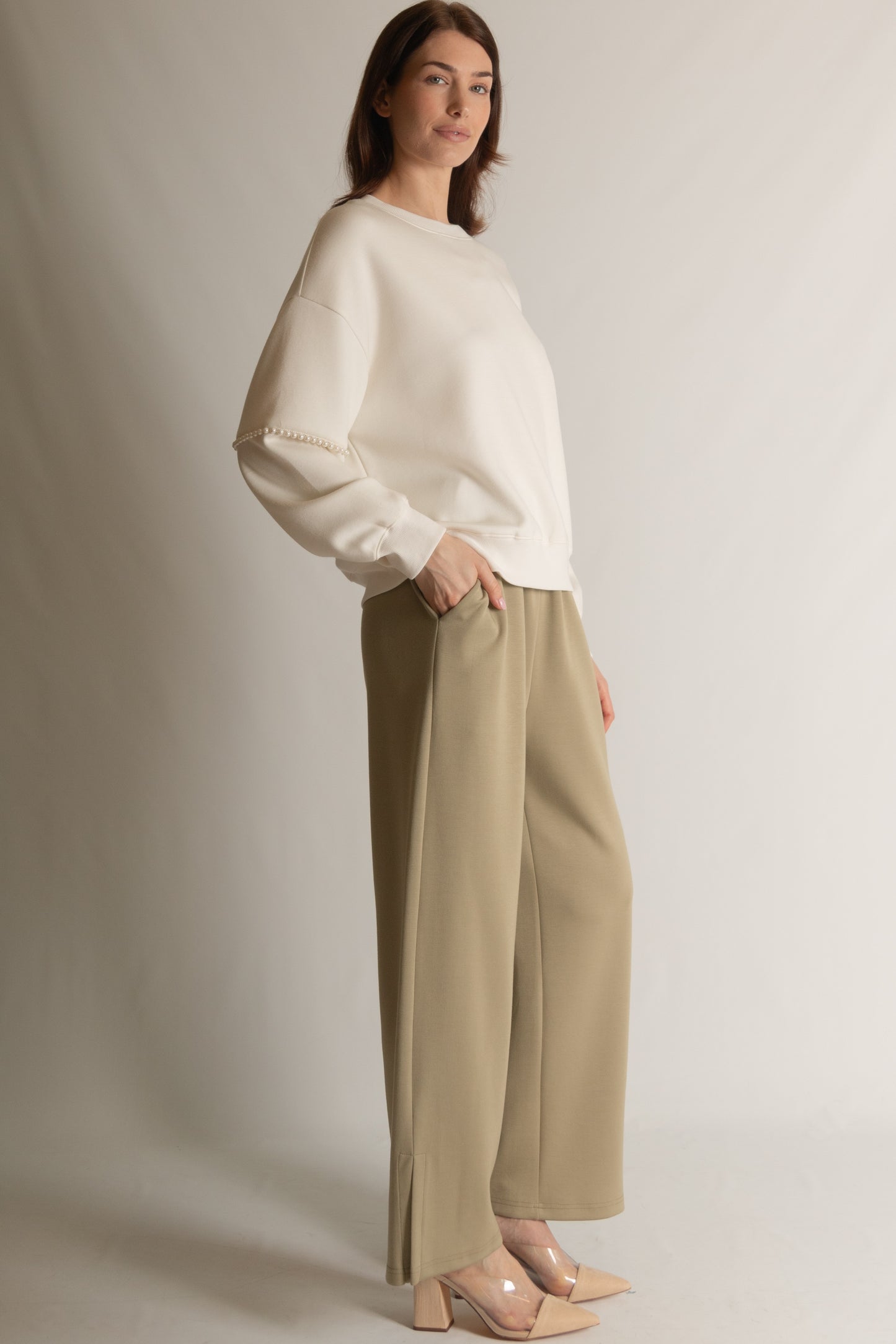 P. CILL Butter Modal Wide Leg Pants w/Bottom Slits