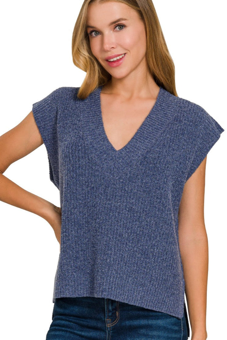 Navy Oversize Sweater Vest With Side Slit
