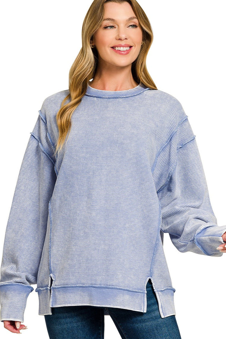 Marlin Acid Washed Double Ribbed Exposed-seam Pullover