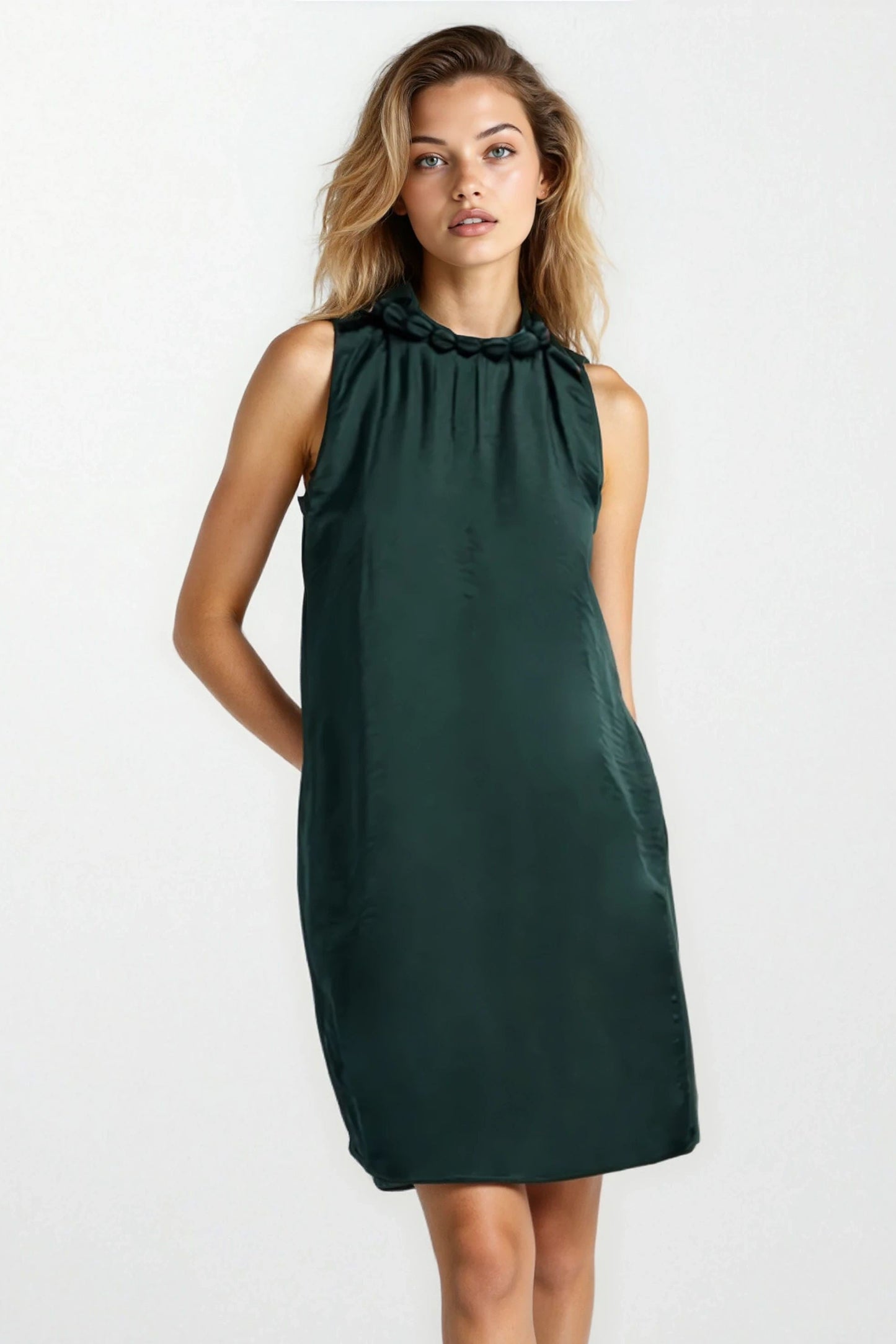 Forest Green Holiday Neckline Accent Mini Shift Dress
