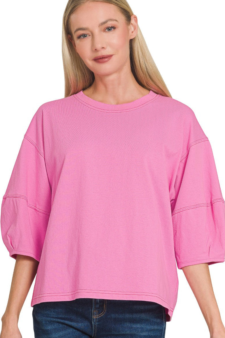 Candy Pink 3/4 Balloon Sleeve Top