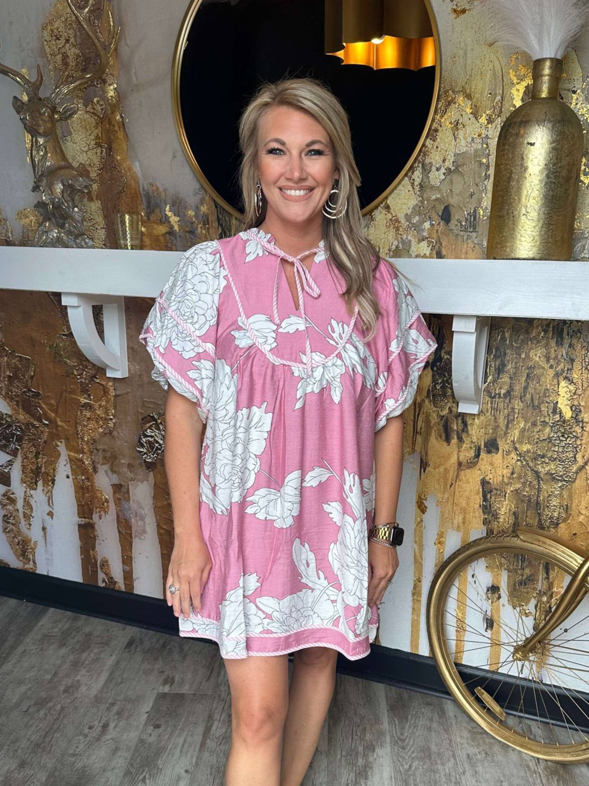 Pink Floral Print Babydoll Dress