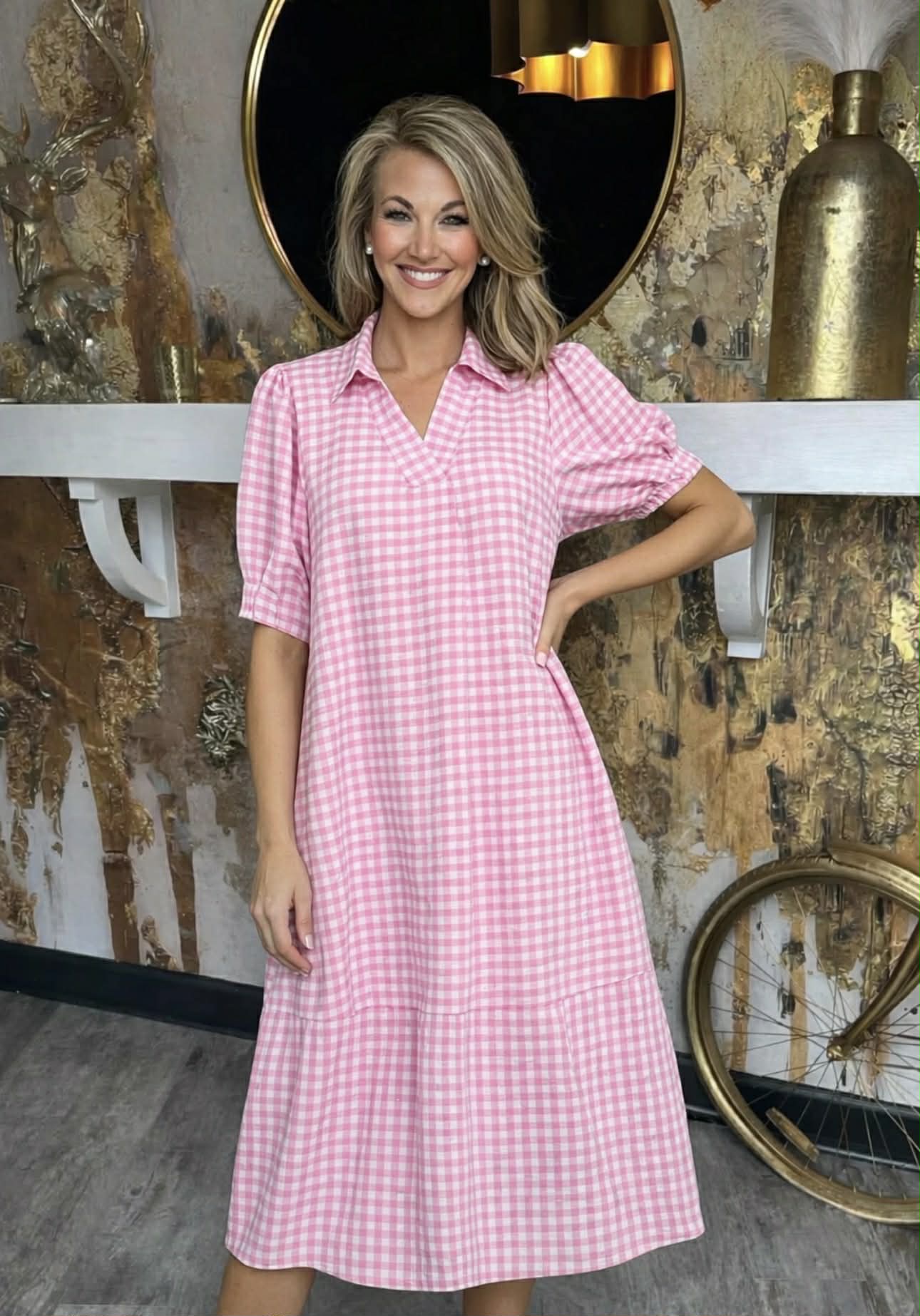 Peony Gingham Midi Dress