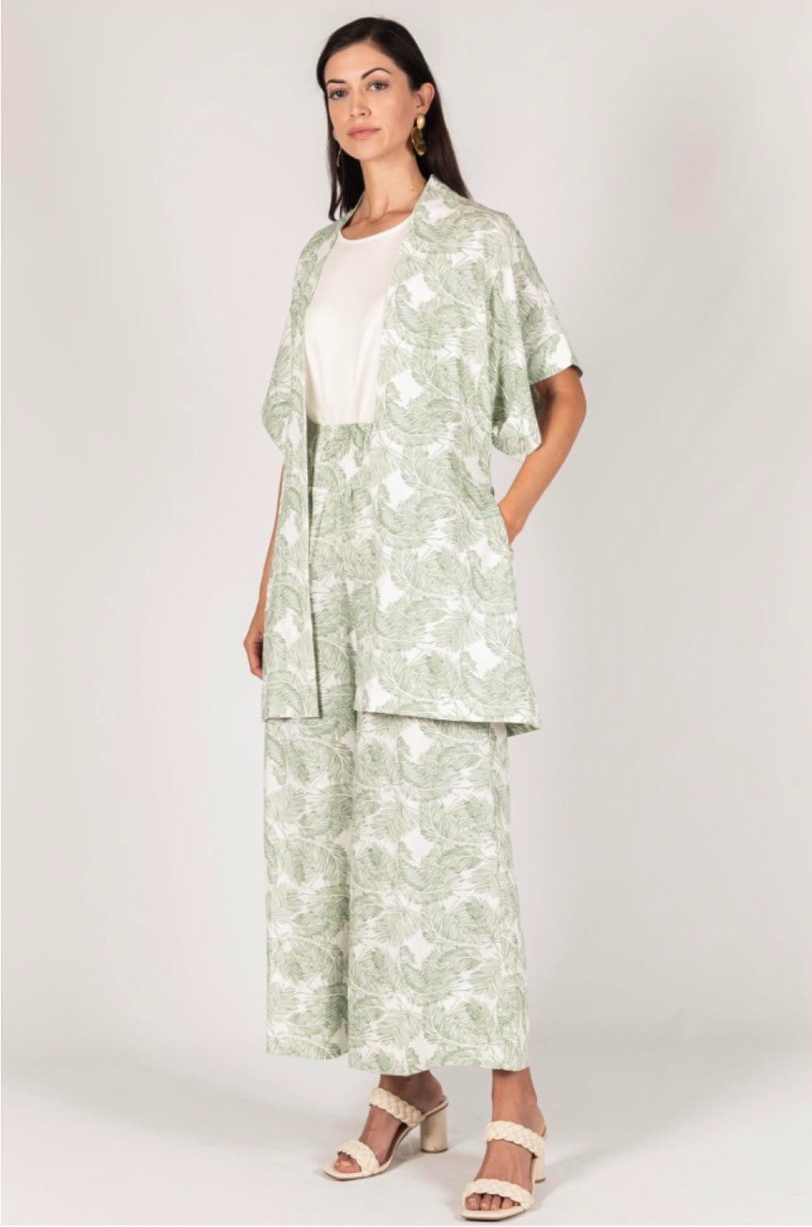 P. Cill Leaf Print Linen Jacket