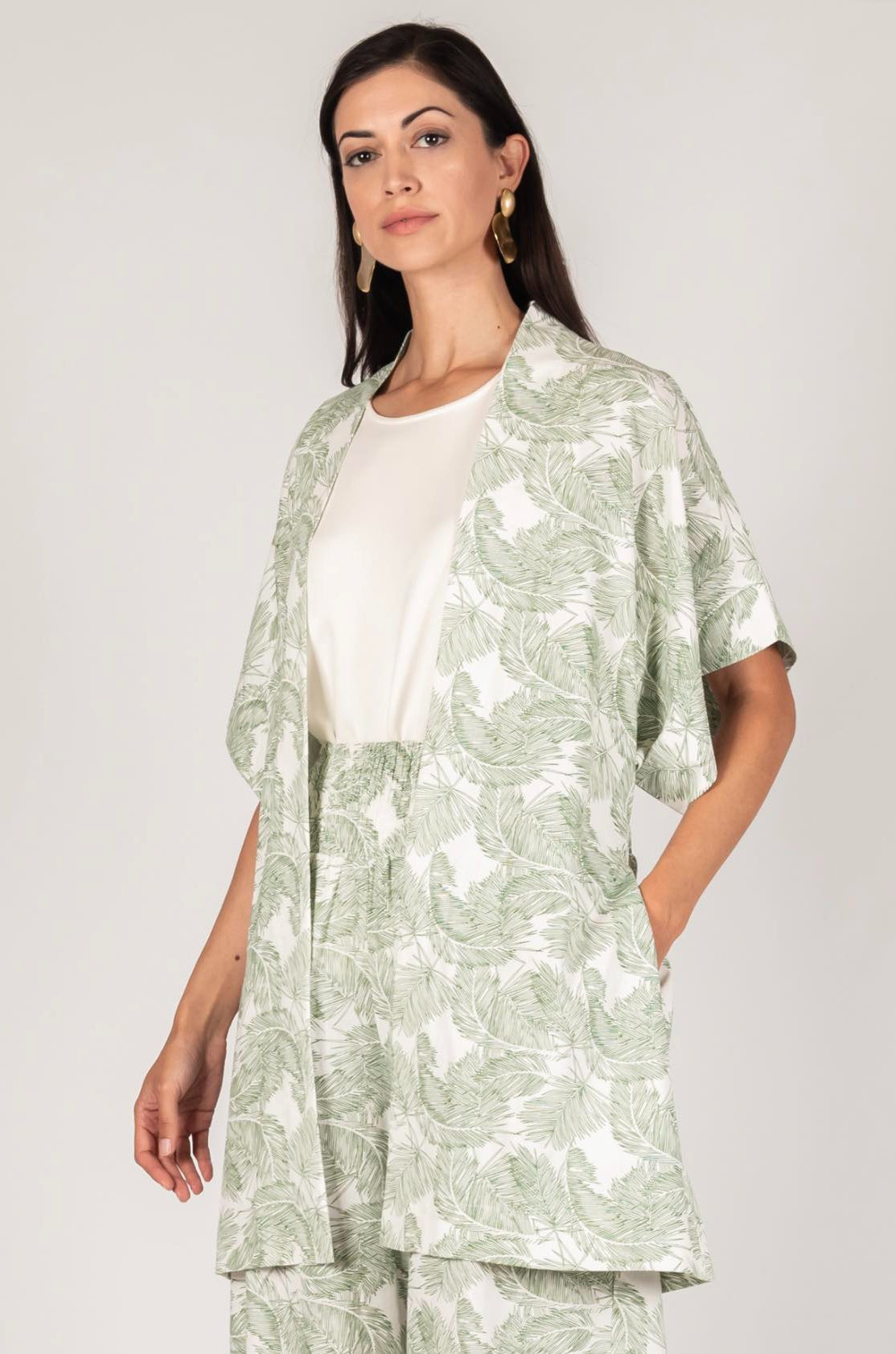 P. Cill Leaf Print Linen Jacket