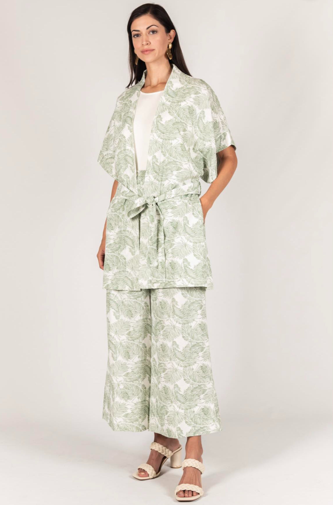 P. Cill Leaf Print Linen Jacket