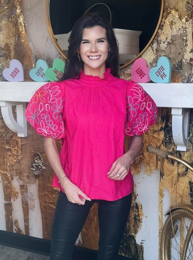 Festive Pink Puff Sleeve Top