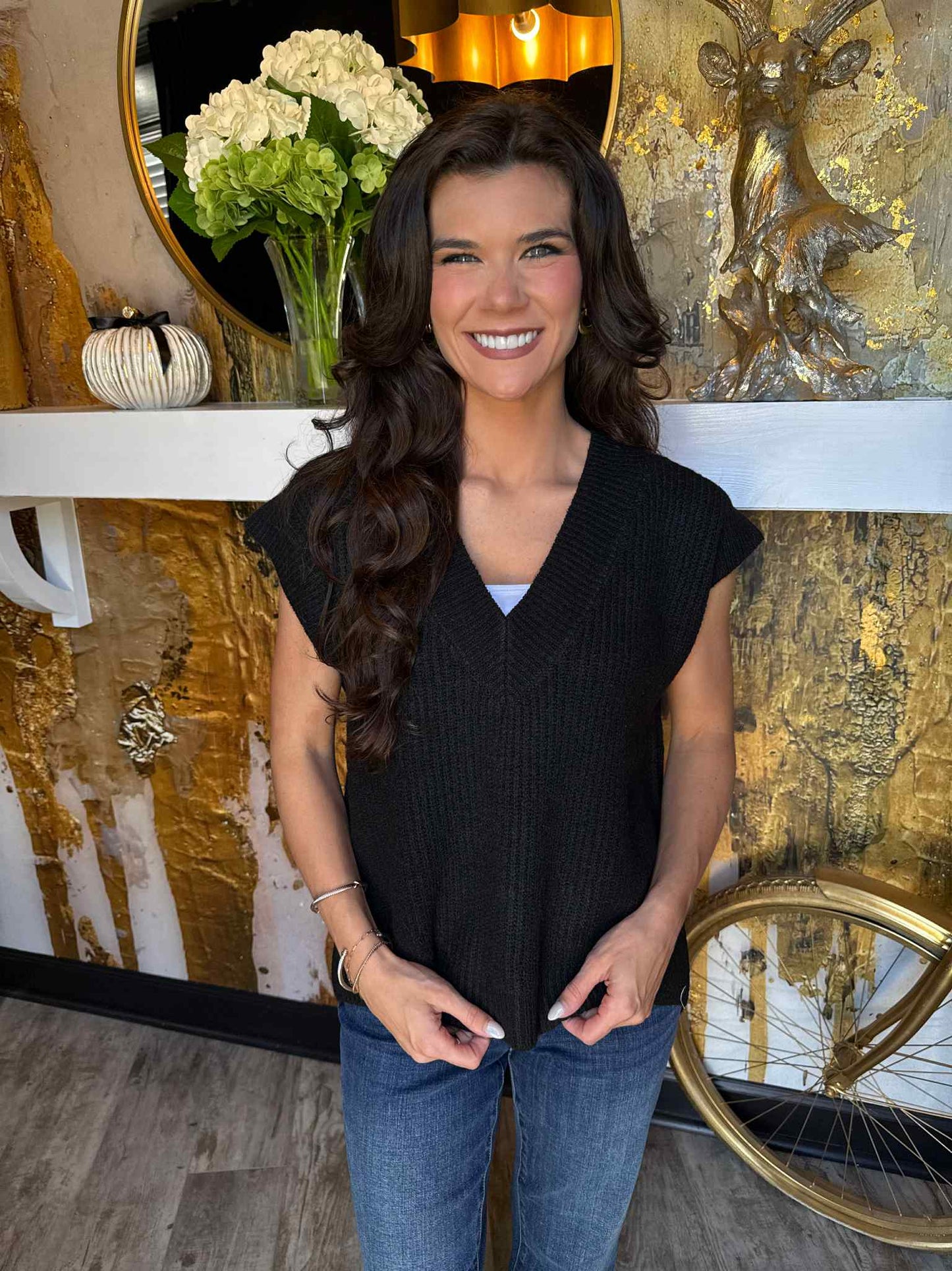 Black Oversize Sweater Vest With Side Slit