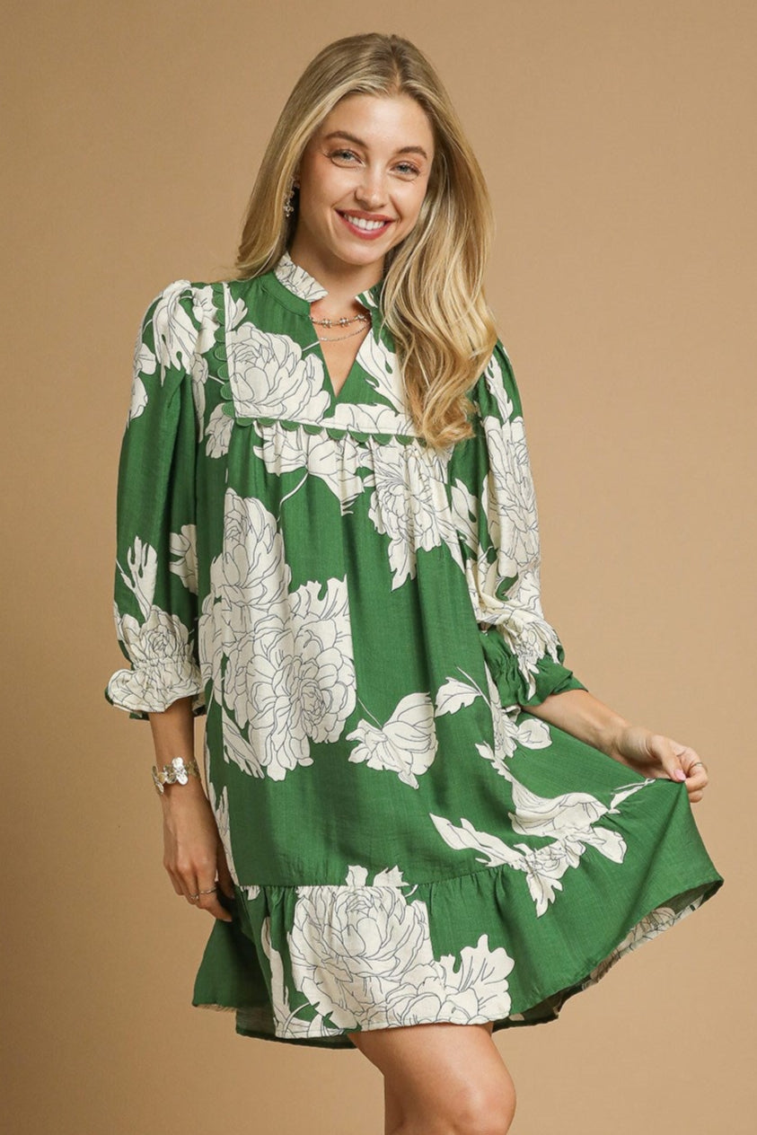 Green Floral Tiered Babydoll Dress
