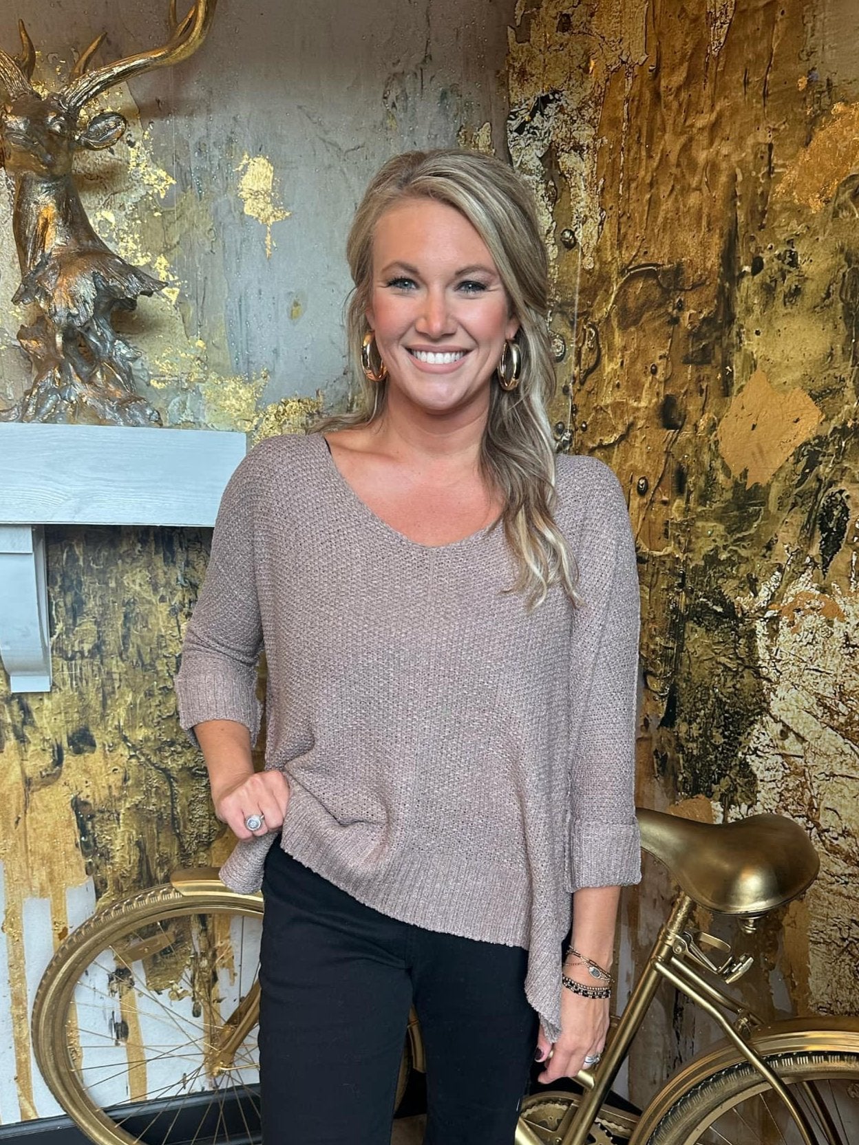 Taupe V-Neck Sweater