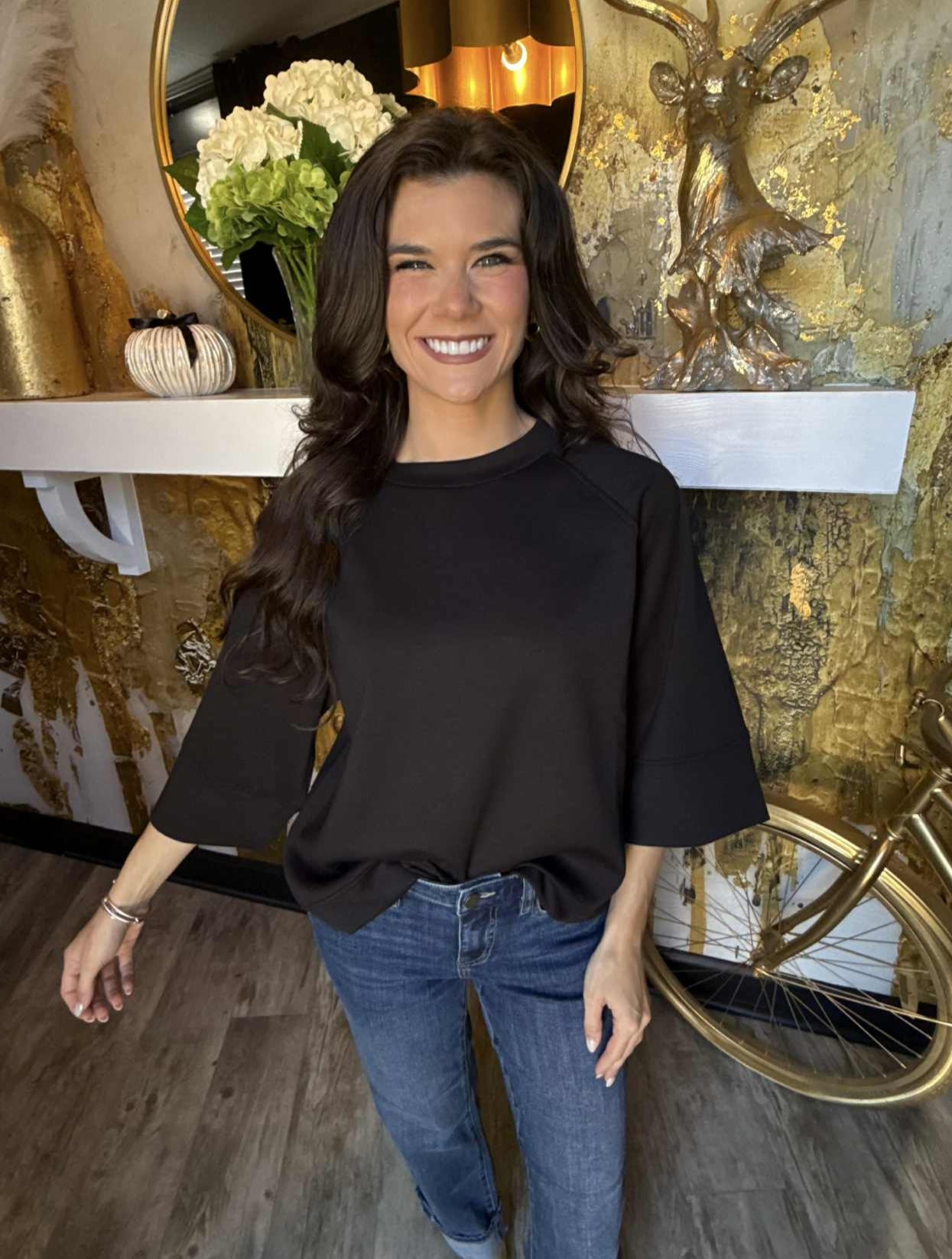 Black Scuba 3/4 Sleeve Pullover