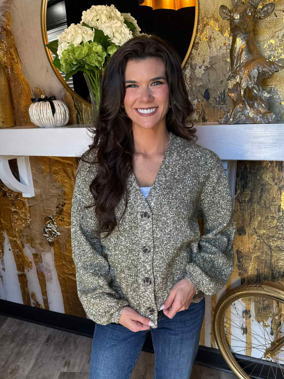 Liverpool Los Angeles Women's Long-Sleeve Button-Front Cardigan