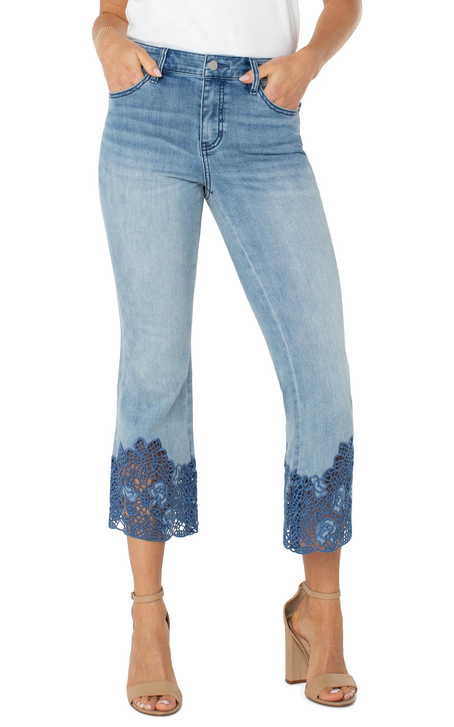 Liverpool Hannah Crop Flare w Croche Jeans