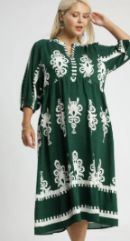 Hunter Green Desert Bloom Embroidered Midi Dress