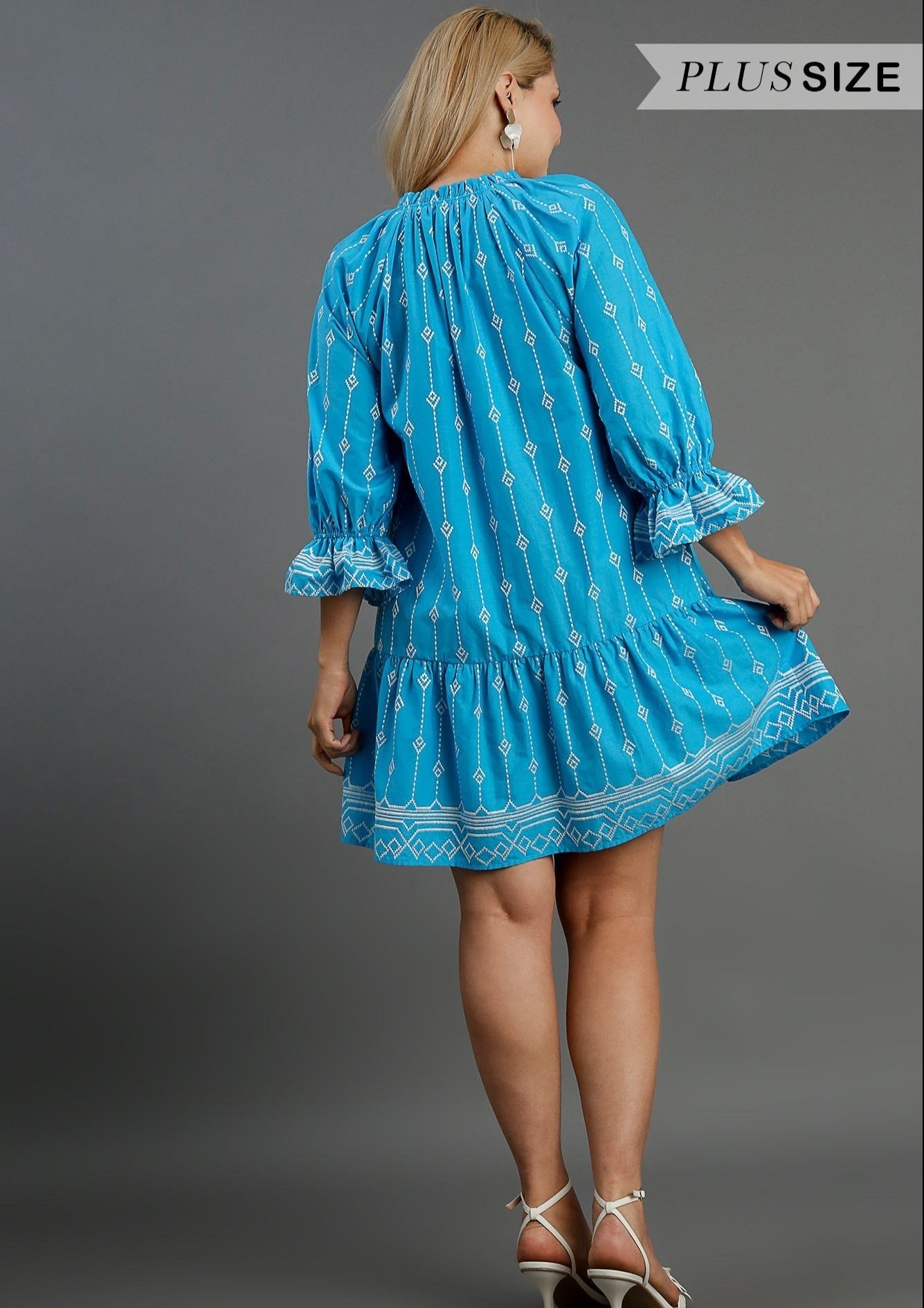 Azure Embroidery Short A-Line Dress