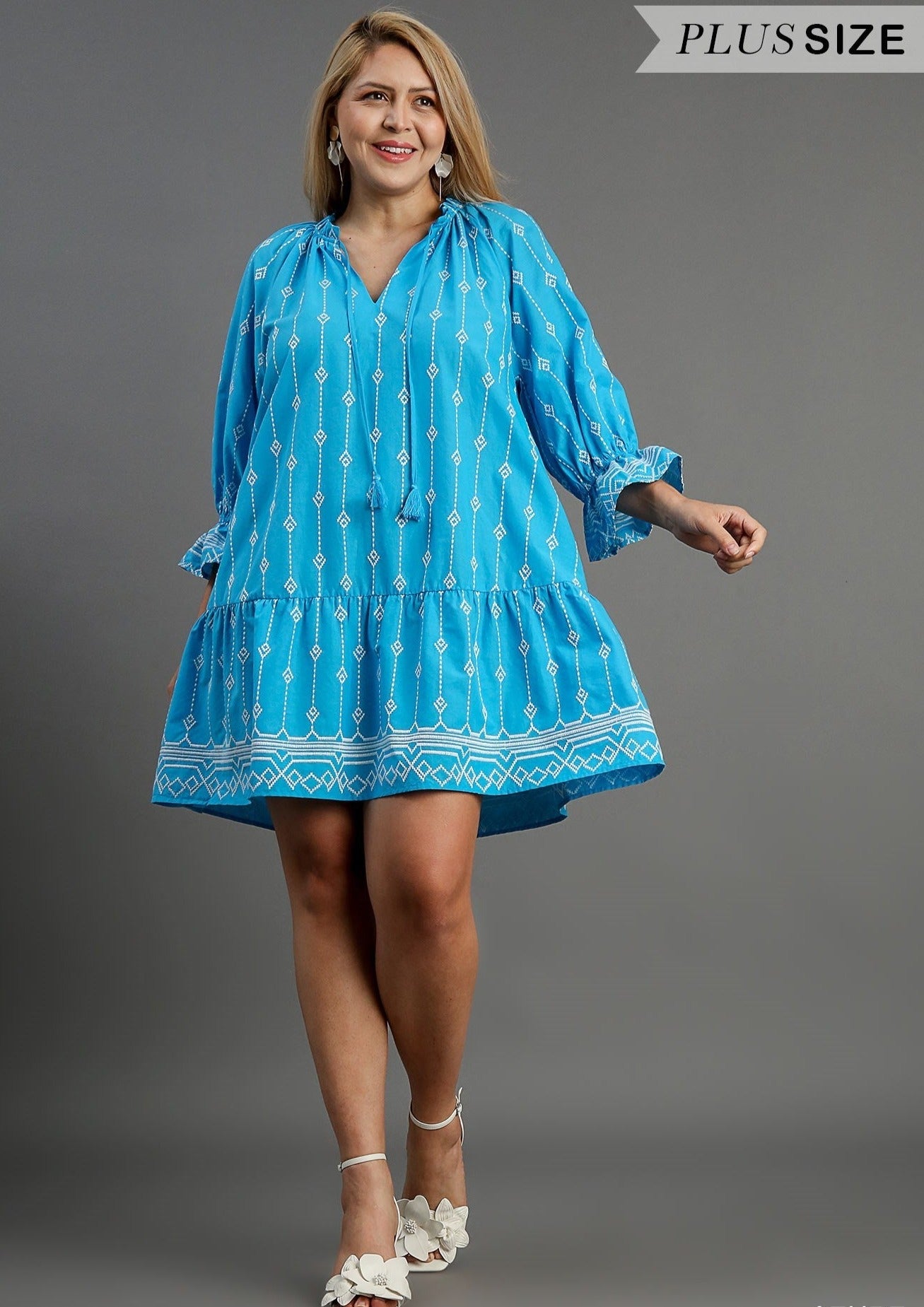 Azure Embroidery Short A-Line Dress