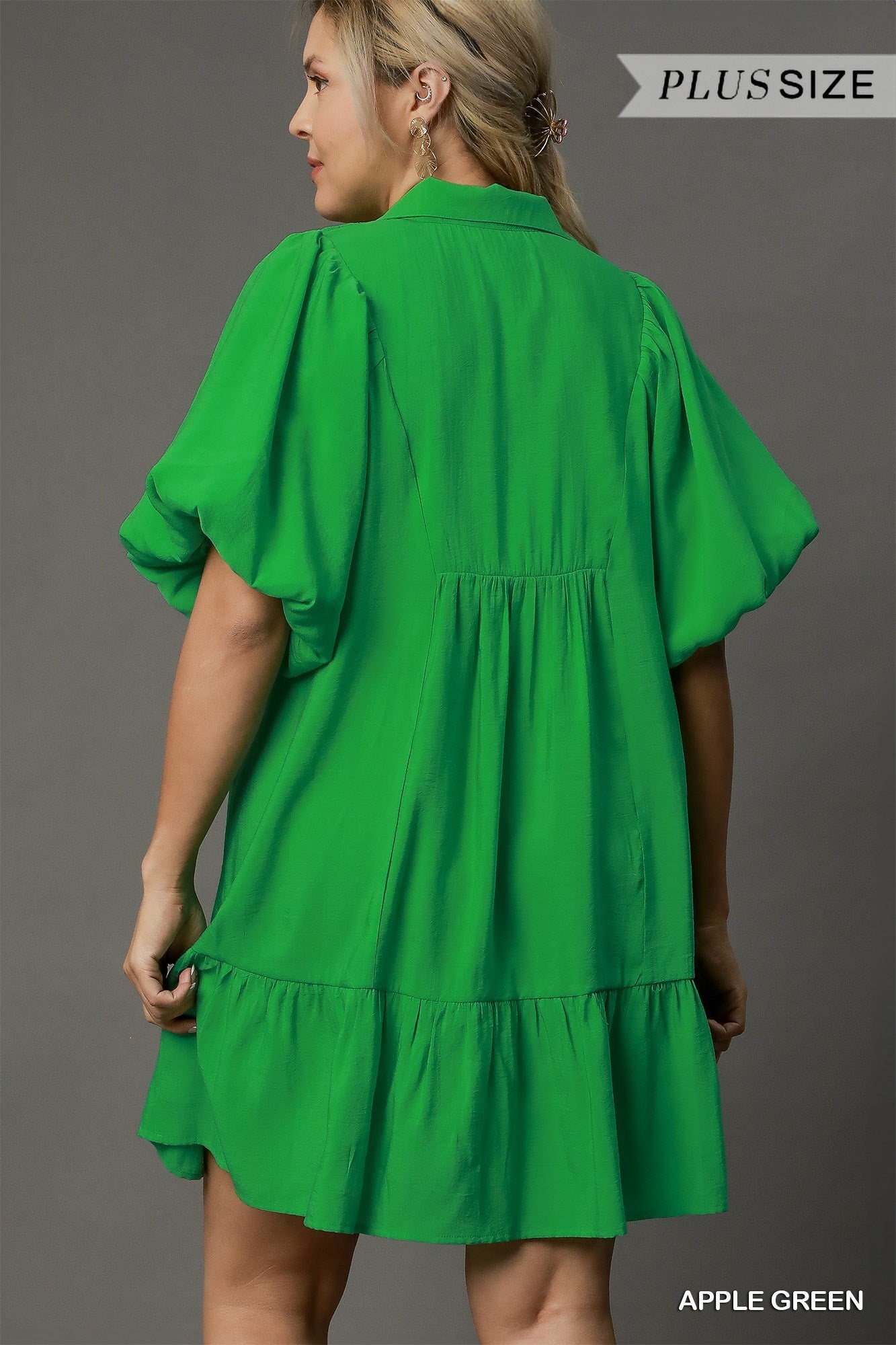 Plus Apple Green Smocked Babydoll Tiered Dress