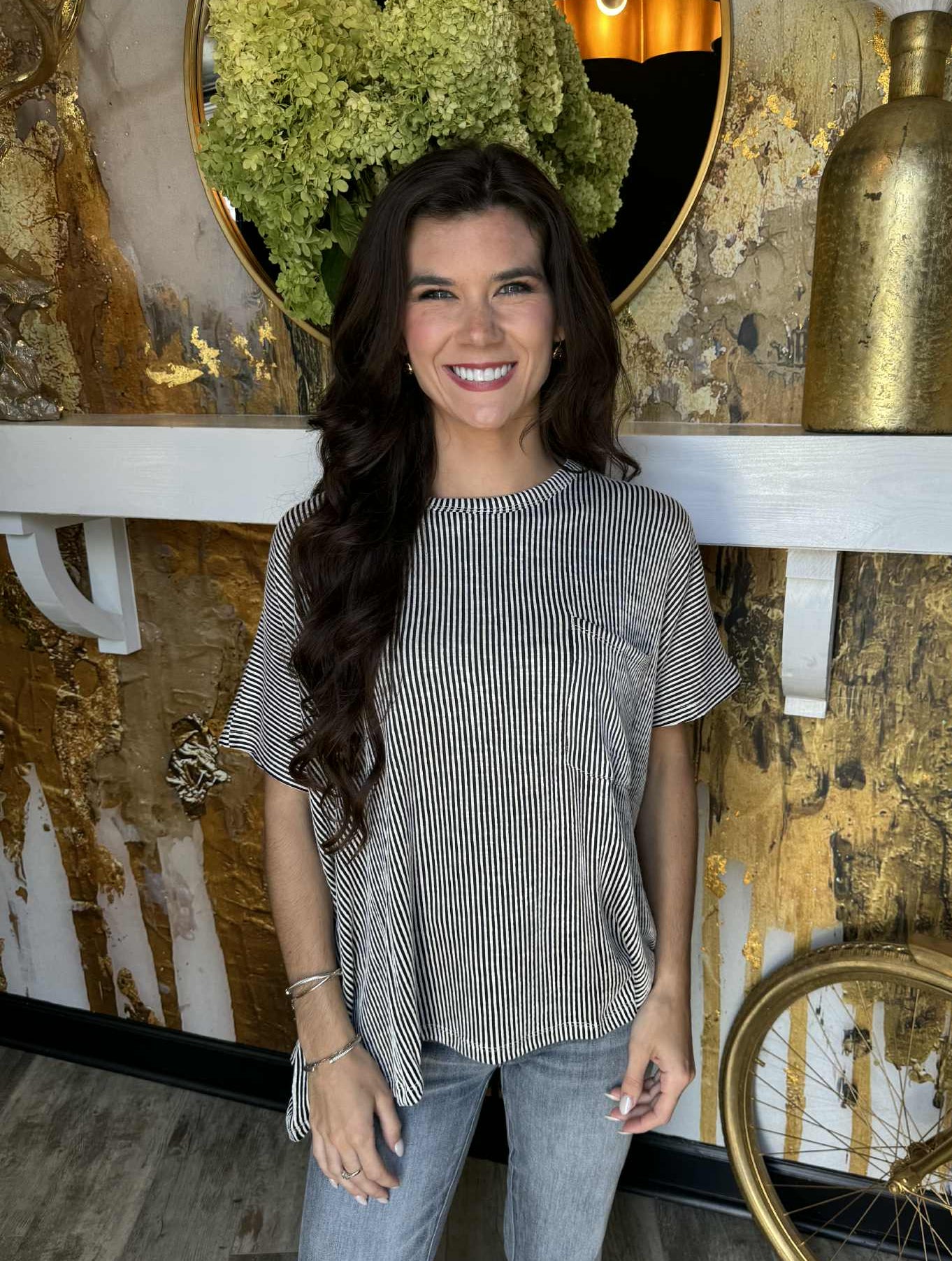 Black Corded Rib Oversized Short Sleeve Top