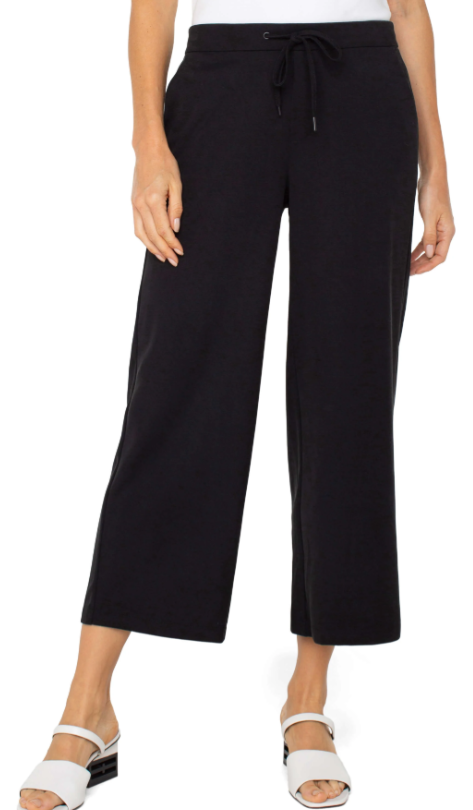 Black Pull-On Wide Leg Crop Trouser (Liverpool)