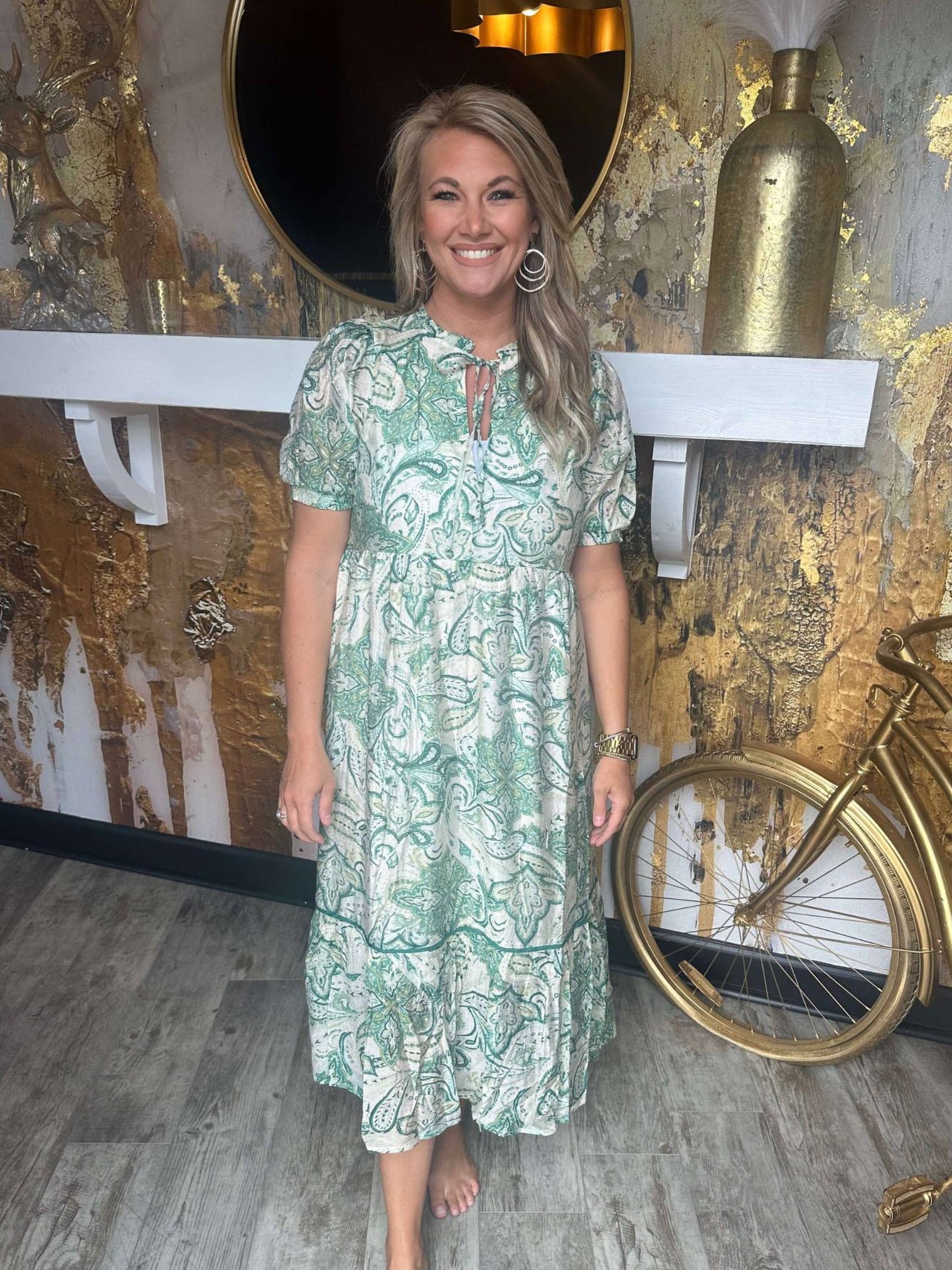 Green Tiered Floral Print Dress