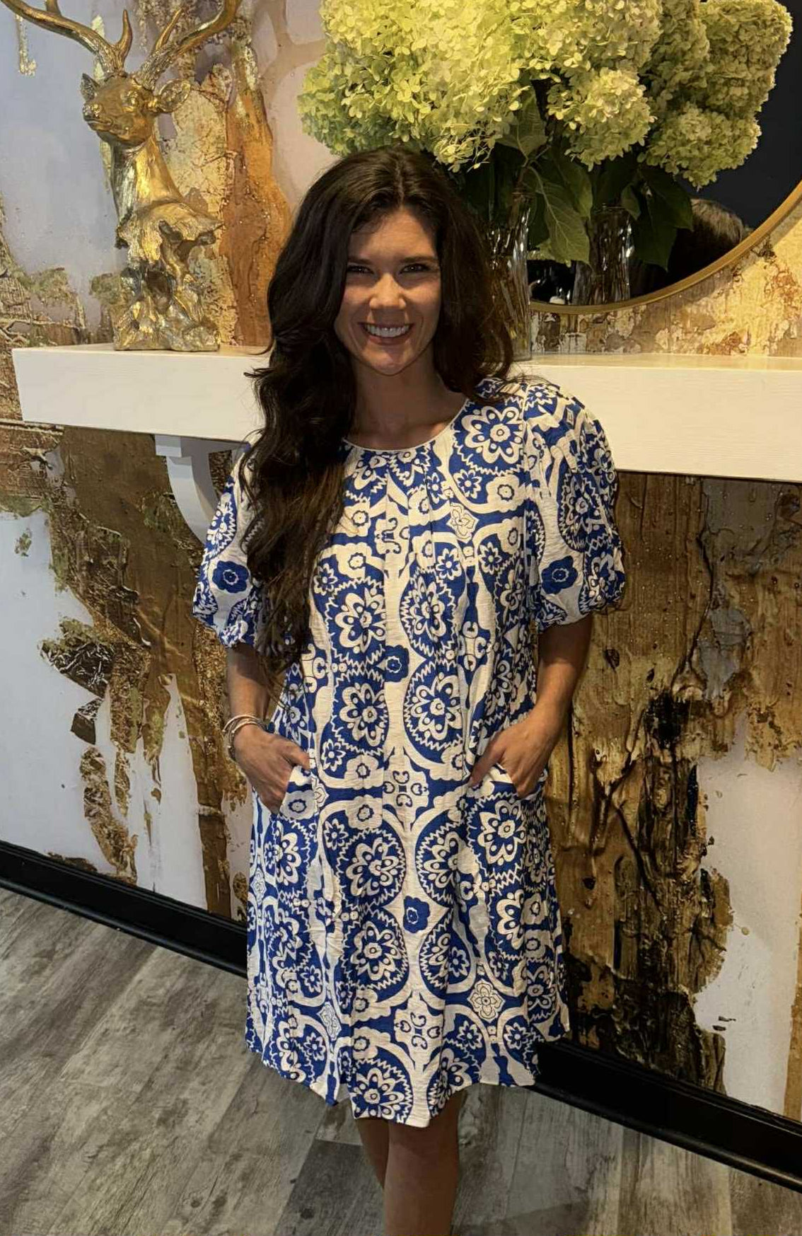 Blue Puff Sleeve Mini Dress