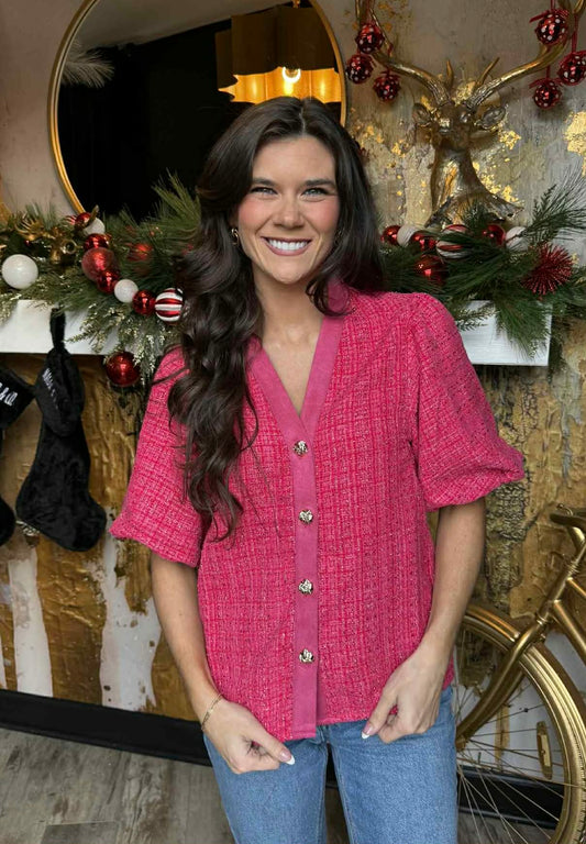 Pink Tweed Top
