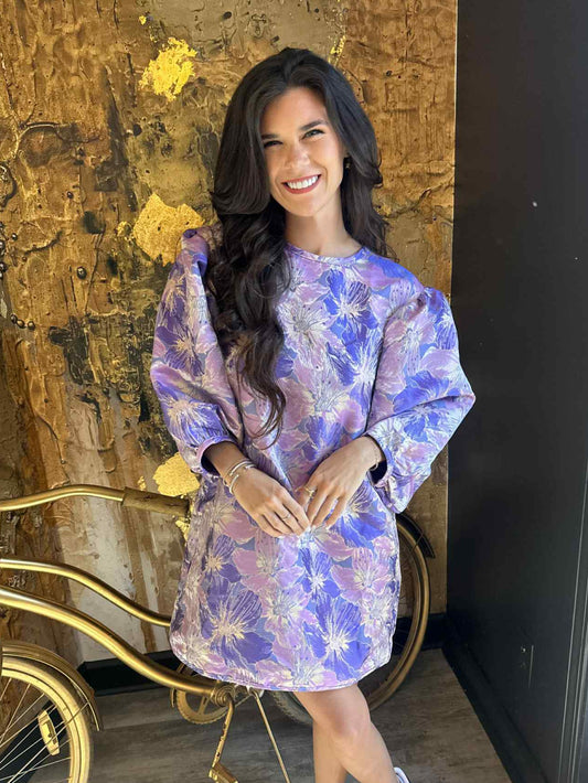 Shades of Purple Sparkle Floral Dress w Silver Accents
