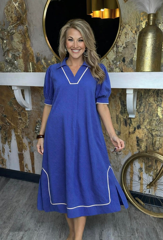 Ocean Seersucker Midi Dress