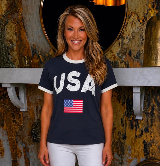 Navy USA Graphic Print Casual T-shirt