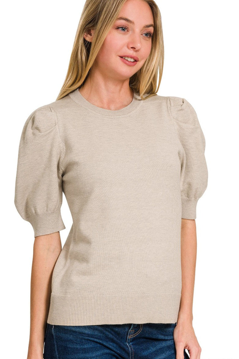 Mocha Viscose Puff Short Sleeve Sweater