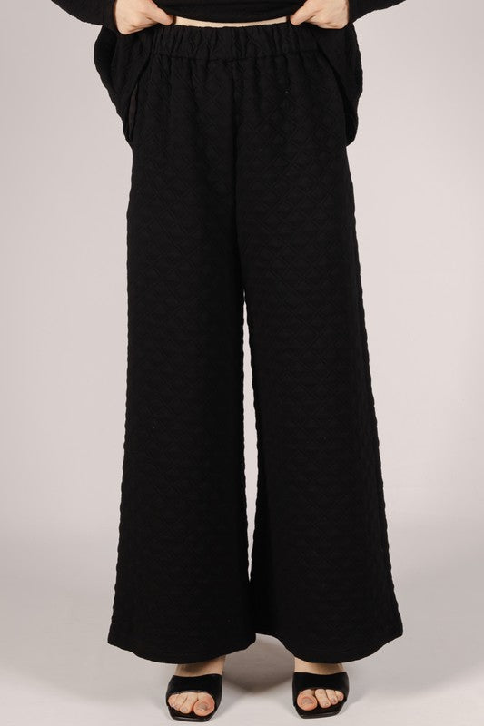 P. Cill Quilted Wide Leg Elastic Waist Pants