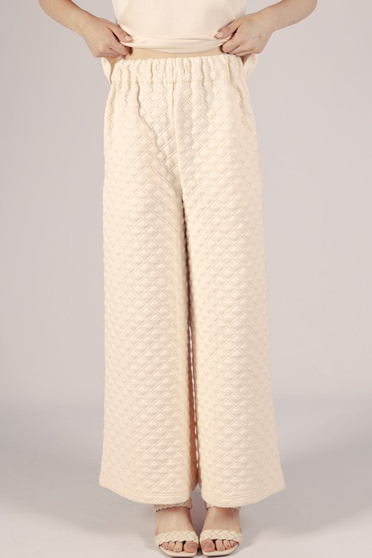 P. Cill Quilted Wide Leg Elastic Waist Pants