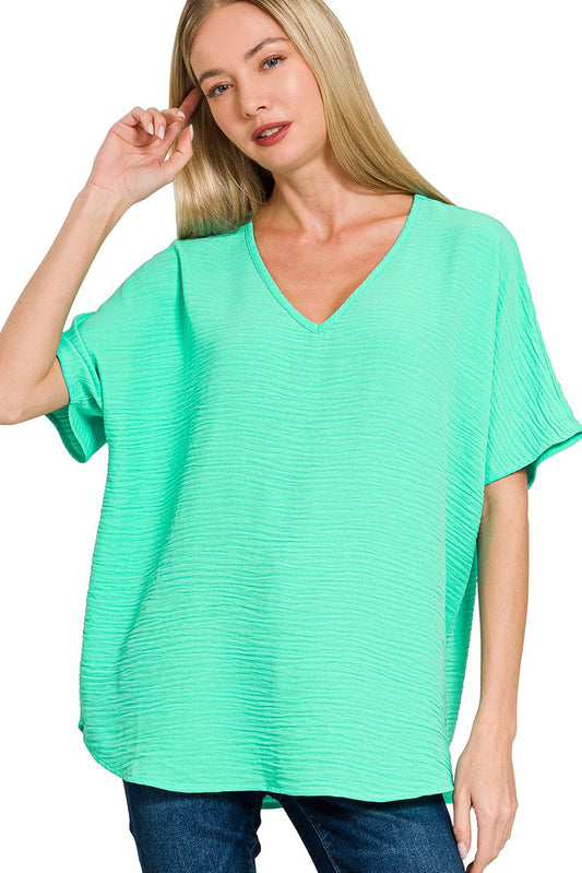 Mint Woven Airflow V-neck Short Sleeve Top