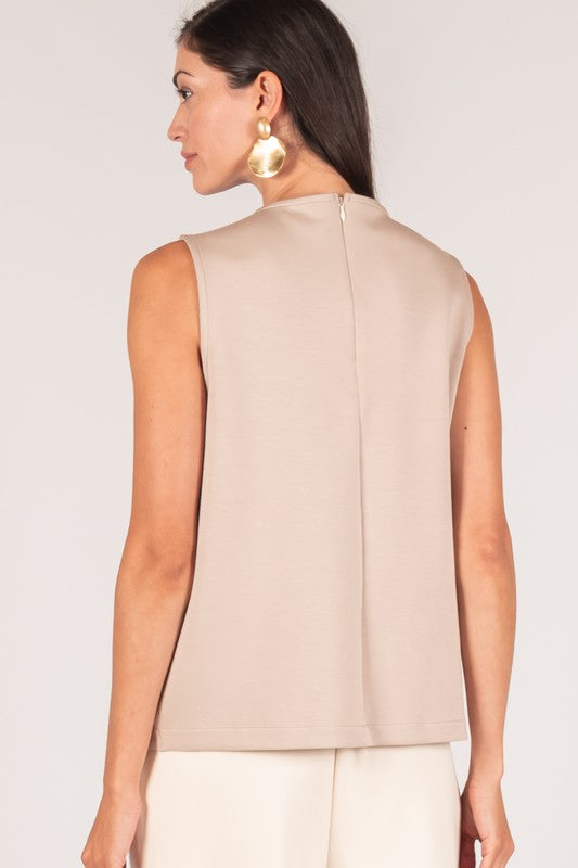 P. Cill Scuba Butter Modal Sleeveless Pintuck Detail Top