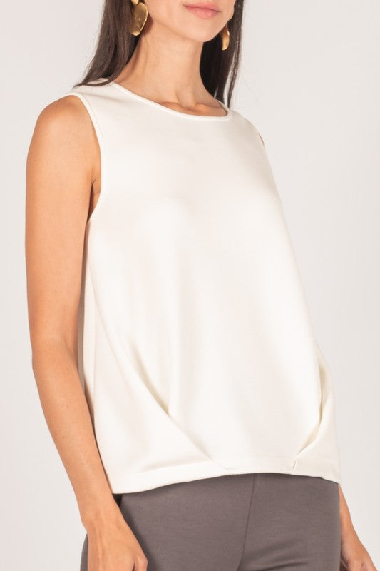 P. Cill Scuba Butter Modal Sleeveless Pintuck Detail Top