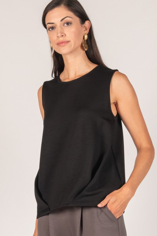 P. Cill Scuba Butter Modal Sleeveless Pintuck Detail Top