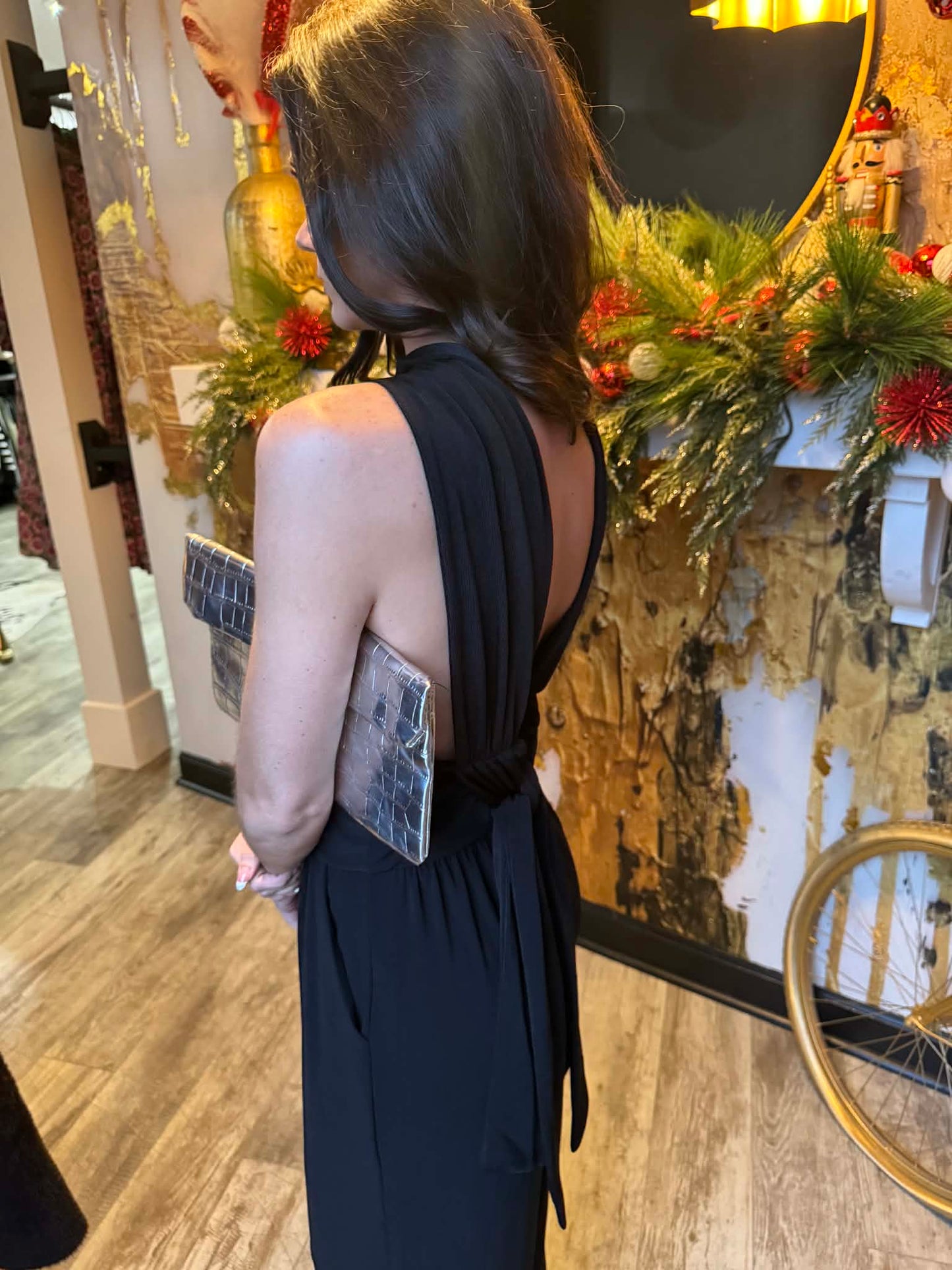 Black Mock Neck Sleeveless Wide Leg Jumpsuit