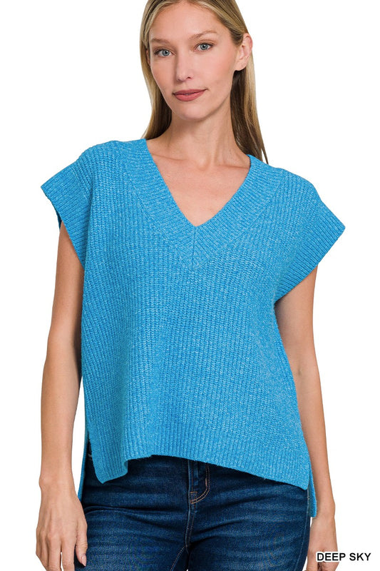 Deep Sky Oversize Sweater Vest With Side Slit
