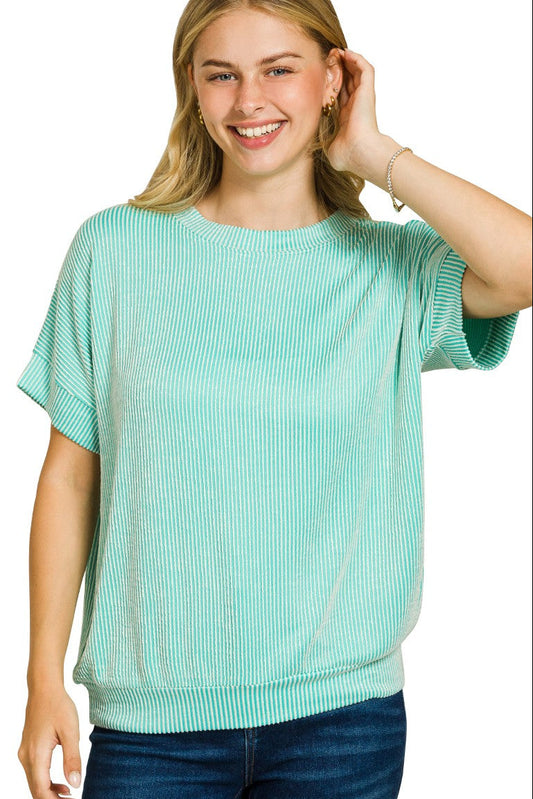 Mint Corded Rib Short Sleeve Top