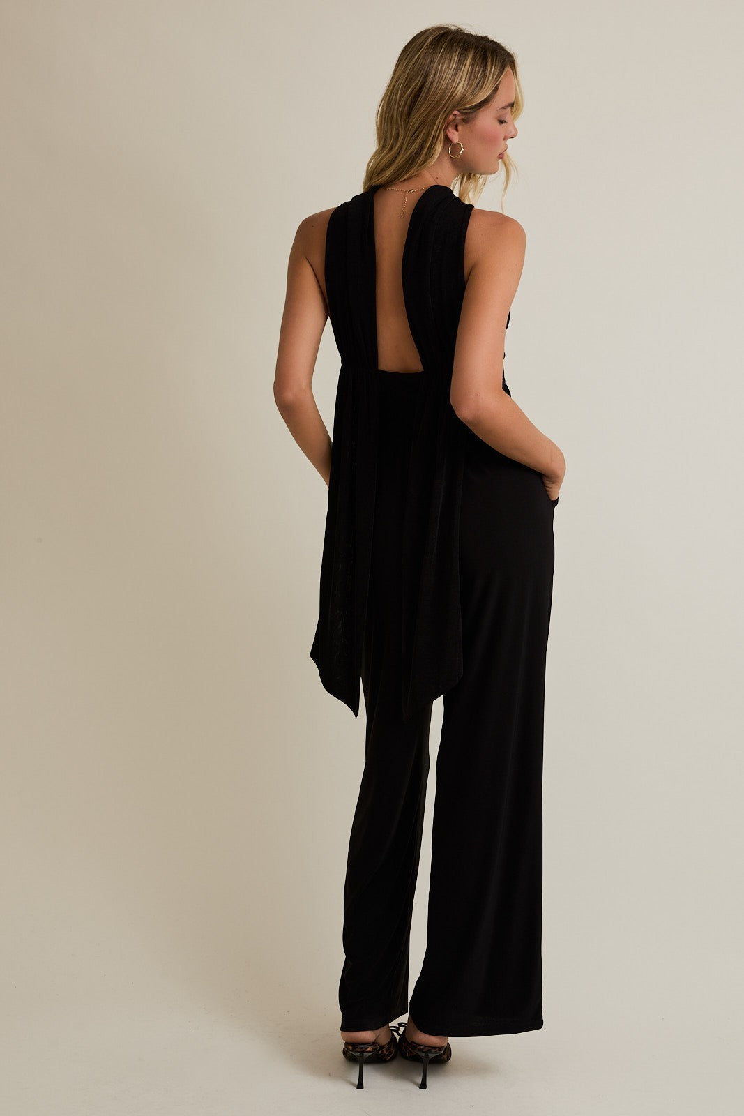 Black Mock Neck Sleeveless Wide Leg Jumpsuit