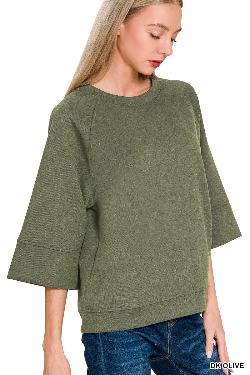 Dark Olive Scuba 3/4 Sleeve Pullover