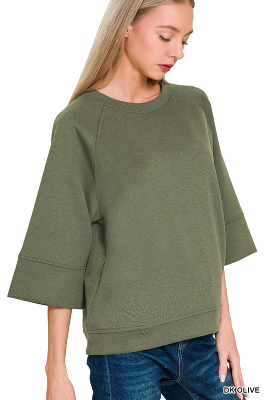Dark Olive Scuba 3/4 Sleeve Pullover