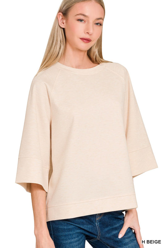 Beige Scuba 3/4 Sleeve Pullover