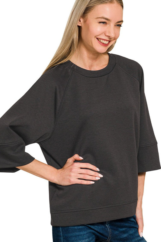 Black Scuba 3/4 Sleeve Pullover
