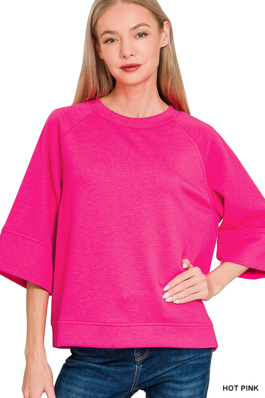 Hot Pink Scuba 3/4 Sleeve Pullover