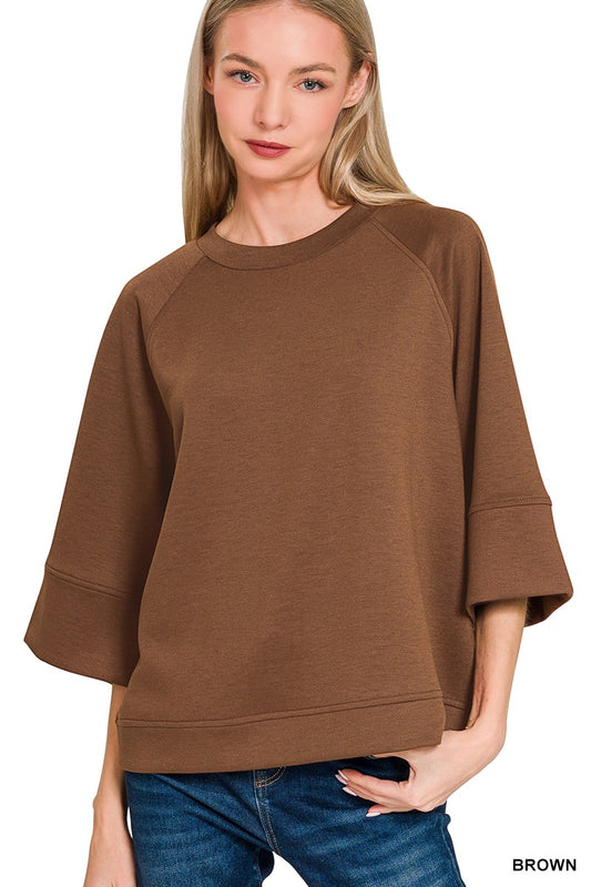Brown Scuba 3/4 Sleeve Pullover
