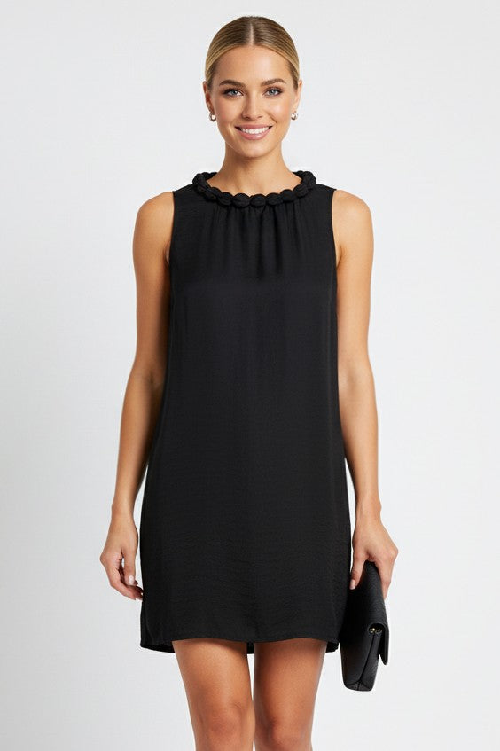 Black Holiday Neckline Accent Mini Shift Dress
